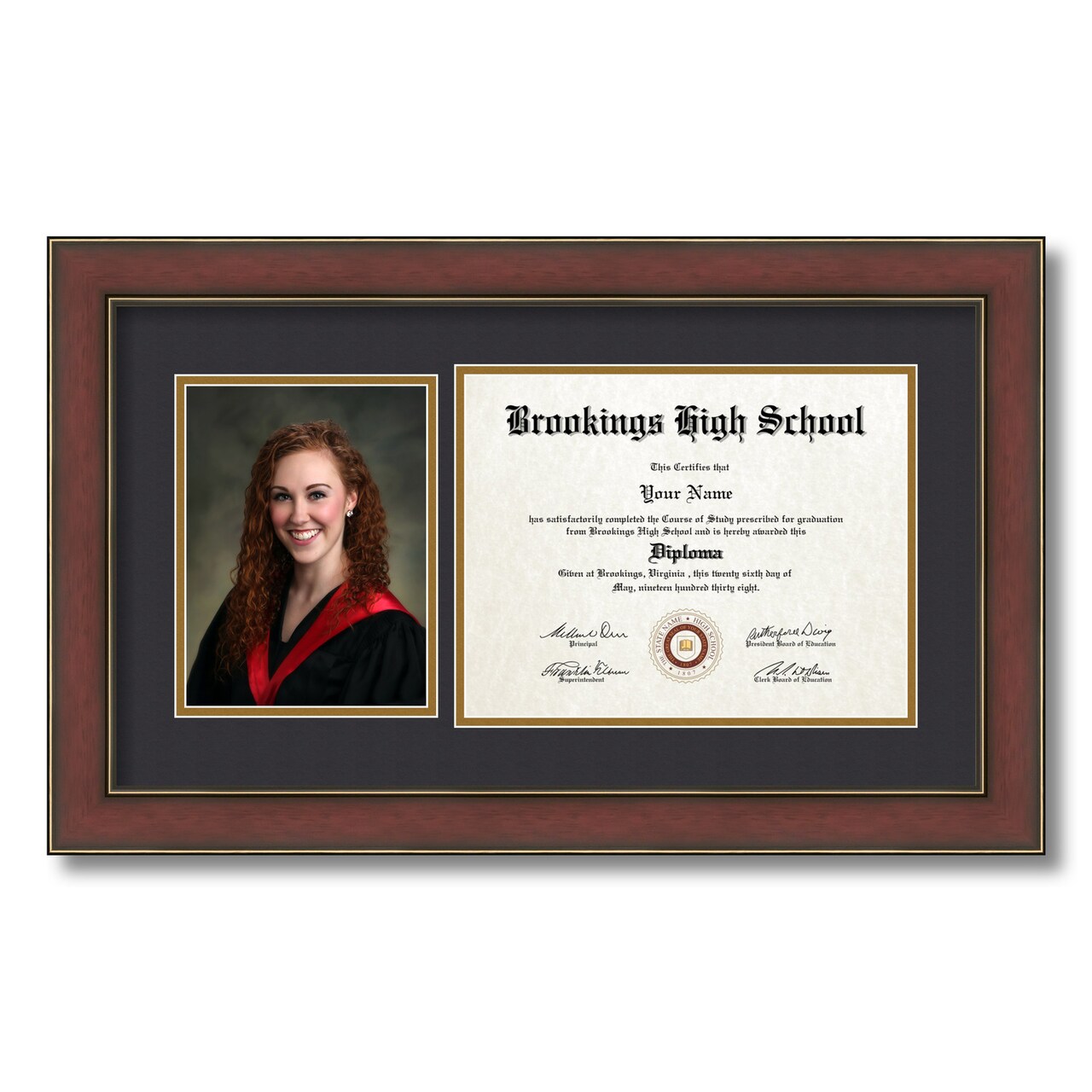 ArtToFrames 8.5x11 inch Diploma Frame with 6" x 8" Inch Image Opening - Framed with Black and Gold Mats, Comes with Regular Acrylic and Sawtooth Hanger for Wall Hanging (DT-8.5x11)
